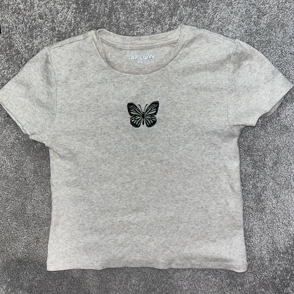 Light Grey Butterfly Detail Baby Tee - Size M - Picture 1 of 5